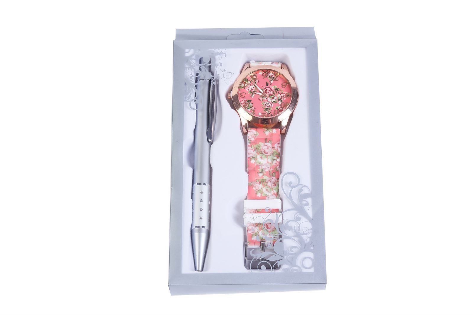 2705 - RELOJ FLORAL EN CAJA DE REGALO + BOLÍGRAFO - Imagen 7